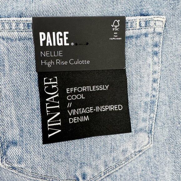 PAIGE Nellie Culotte High Rise Wide Leg Cropped Jeans Denim Blue Size 26 NWT - Picture 11 of 12
